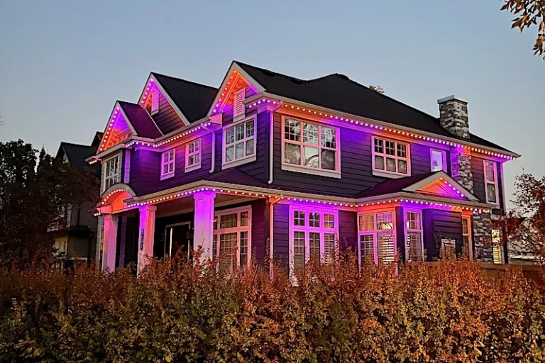 House with colourful GlowStone Lights Installed